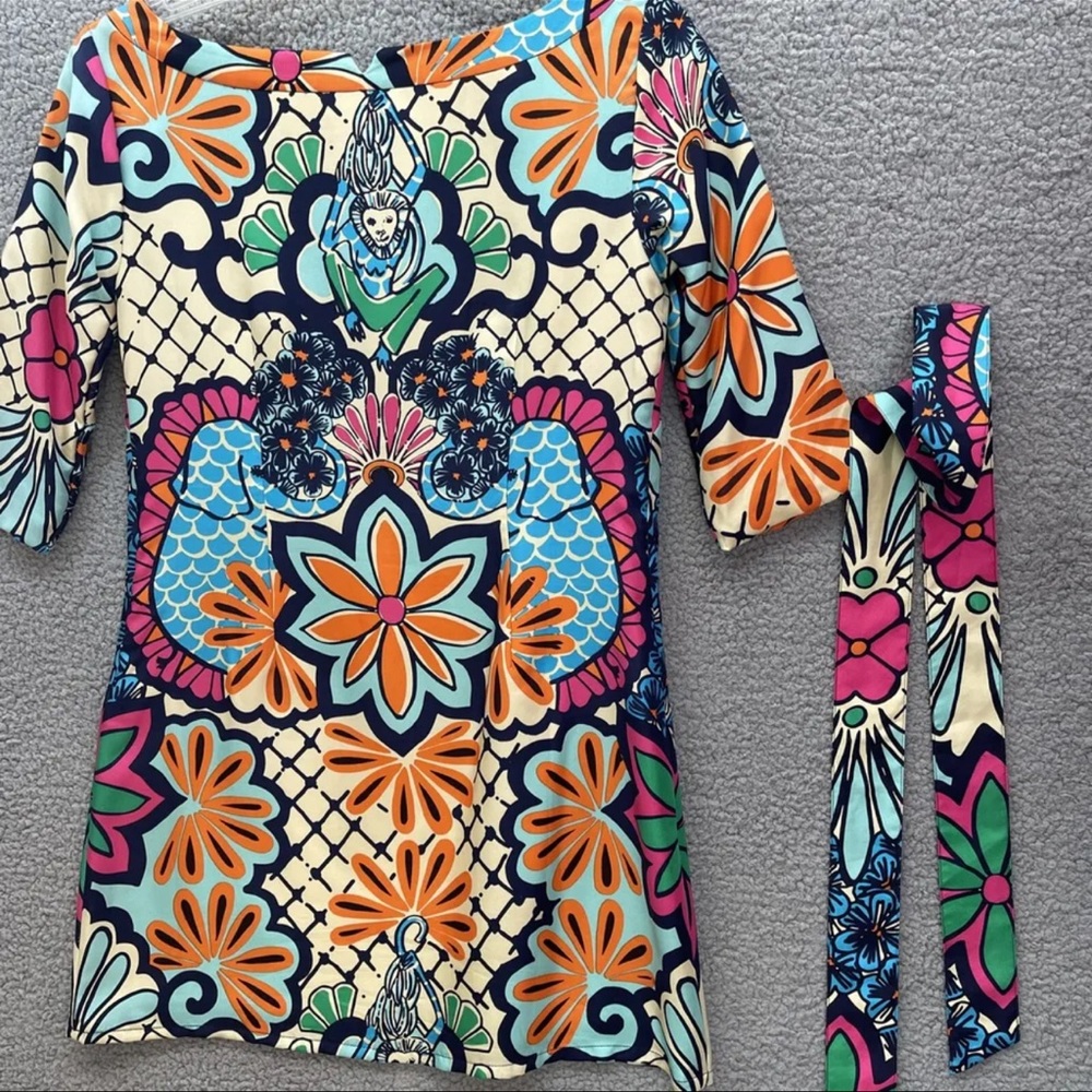 Lilly Pulitzer Womans size 0 Dress with belt Monkey motif design Summer mini.